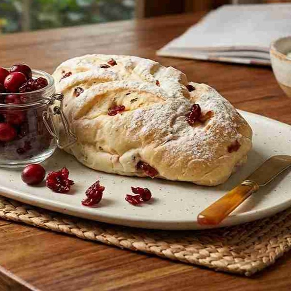 Soft sourdough bread filled with cheese and cranberries.
